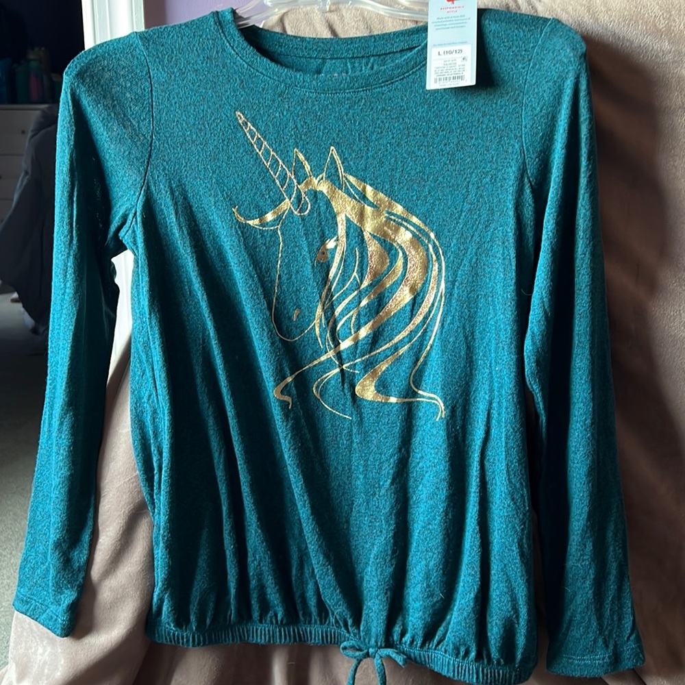 Lot of 2 unicorn tops, size 10/12, very soft, Cat and Jack and So brand